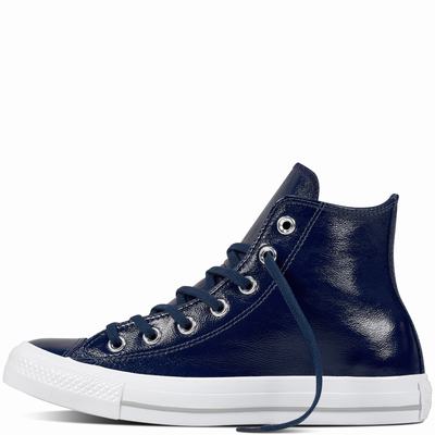 Converse Chuck Taylor All Star Crinkled Patent Leather High Tops Womens - Navy/Navy Shoes (132HJLEF)